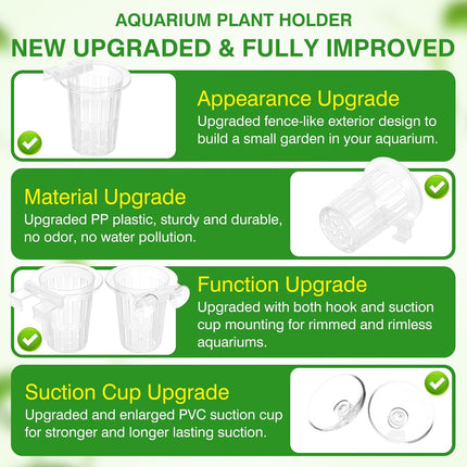 2 Pack Large Aquarium Plant Holder, Clear PP Planter with Hooks and Suction Cups