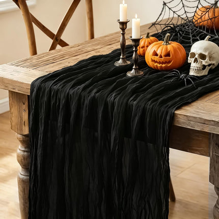 10FT Black Cheesecloth Table Runner, 35x120in Boho Halloween Party Table Decor