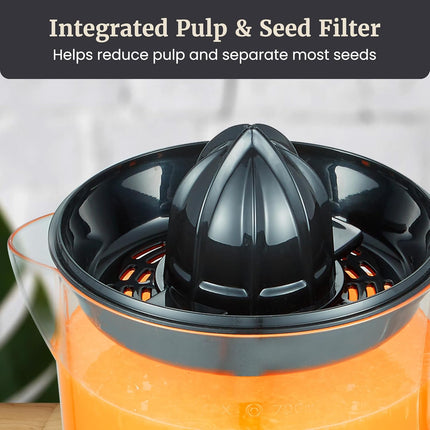 Compact 40W Citrus Juicer – BPA-Free, Pulp Control, Easy Pour, 24oz, Black/SS