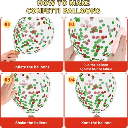 65PCS Christmas Balloons Set – 12" Red, Green & White Latex and Confetti Balloons