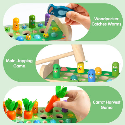 6-in-1 Montessori Wooden Toy – Mole Game, Xylophone & Clock for Ages 1–4