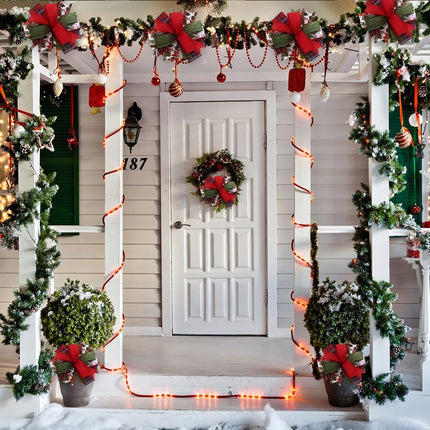 Red Green Christmas Wreath Bow 9x9in – Linen Farmhouse Bow with Pinecone
