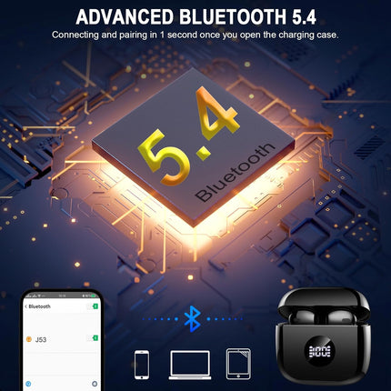 Wireless Earbuds Bluetooth 5.4 with LED Display 40H Playback IP7 Waterproof