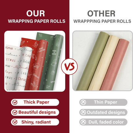 3-Pack Christmas Wrapping Paper Rolls – Elegant & Cute Holiday Gift Wrap