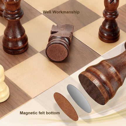 Magnetic Wooden Chess Set 15 Inch Folding Travel Board with Handmade Pieces