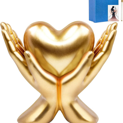 Home Mantel Decor Accents – Minimalist Heart & Peace Hand Sculpture, Small
