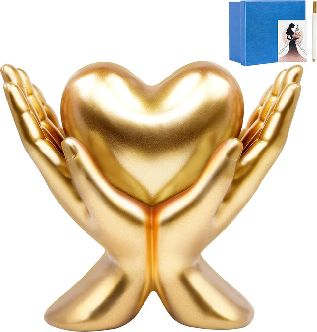 Home Mantel Decor Accents – Minimalist Heart & Peace Hand Sculpture, Small