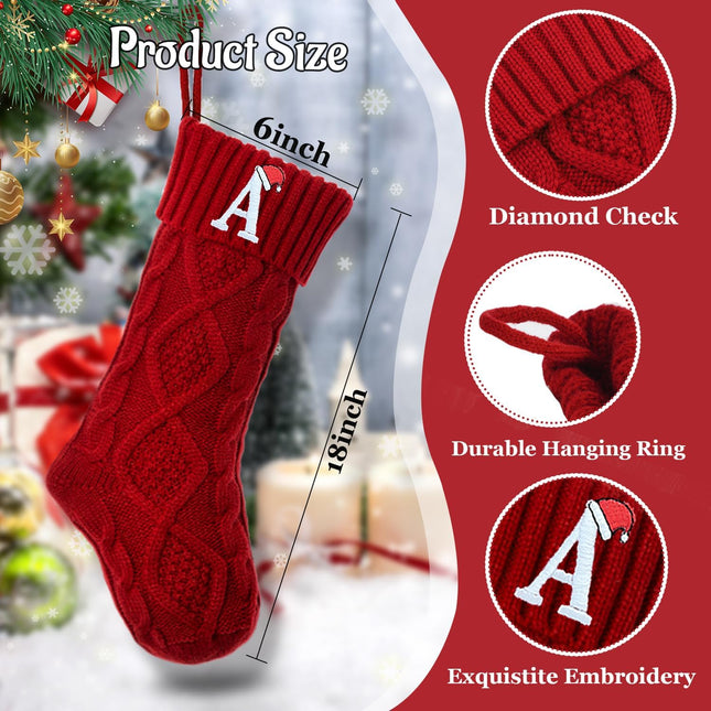 Red Monogram Christmas Stocking 18’’ – Holiday Stocking for Fireplace