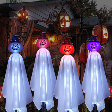 4-Pack Solar Pumpkin Ghost Lights, Witch Hat Stake Lights for Yard & Porch Decor