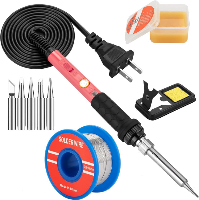 60W Soldering Iron Kit, 5 Interchangeable Tips, Adjustable Temp, Fast Heating