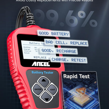 BA101 12V Car Battery Tester, Digital 100-2000 CCA Load & Alternator Analyzer