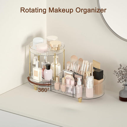 Rotating Makeup Organizer, Vanity Countertop Tray with 5 Compartments