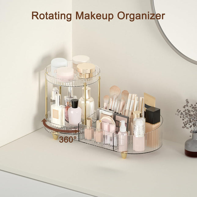 Rotating Makeup Organizer, Vanity Countertop Tray with 5 Compartments