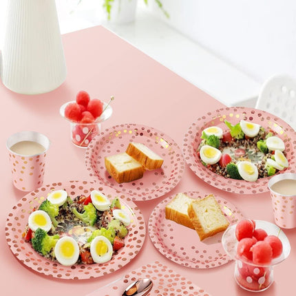 141-Piece Party Tableware Set – Pink & Rose Gold Plates, Napkins & Cutlery