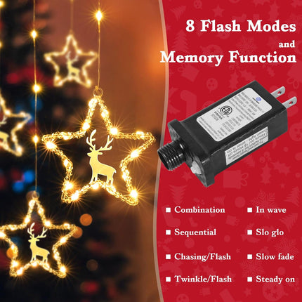 5-Star Curtain Lights with 94 LED – Christmas Reindeer Window String Lights, Plug-in Design