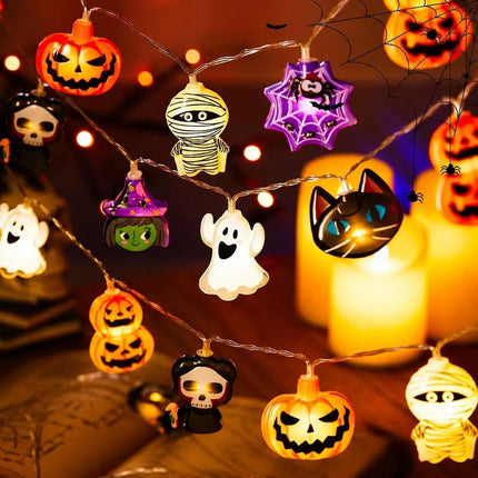 20LED Halloween String Lights with Remote, USB Pumpkin Ghost Mummy Cat Decor Lights