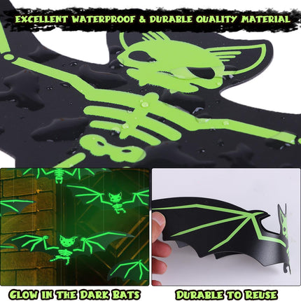 12PCS Light-Up 3D Flying Bat Decorations, Glowing Wall & Window Halloween Decor