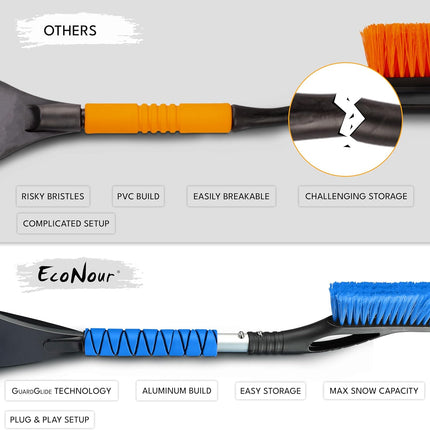 27" Car Snow Brush & Ice Scrapers (2 Pack), Scratch-Free Bristle, Aluminium Body