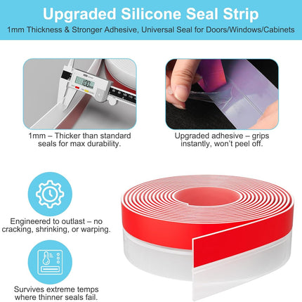 20Ft Silicone Weather Stripping Door Draft Stopper Gap Seal Strip Clear