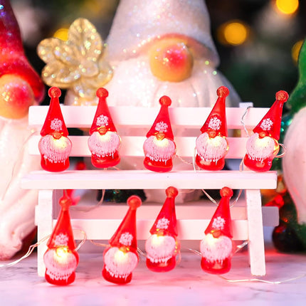 10ft Gnome Christmas String Lights 30 LED | Battery & USB with Remote