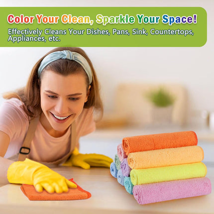 10PCS Microfiber Towels Colorful Cleaning Rags for Car Home Kitchen Dust