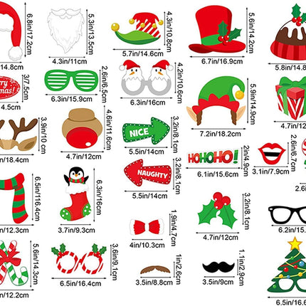 32PCS Christmas Photo Booth Props – DIY Selfie Props for Kids & Adults