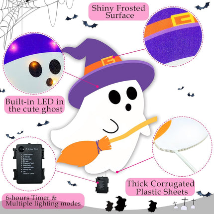 4-Pack Lighted Halloween Ghost Yard Signs, Witch Pumpkin Boo Lawn Stake Decorations
