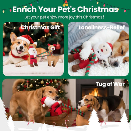 Christmas Dog Toys – Plush Squeaky Toys with Detachable Rope for All Breeds