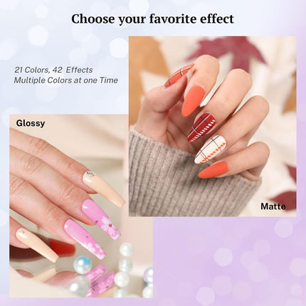 24PCS Gel Nail Polish Set, 21 Colors with Base & Matte Glossy Top Coats, UV LED Cure
