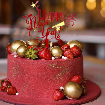 6-Piece 2026 New Year Cake Picks – Red & Gold Acrylic Party Toppers