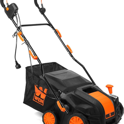 Black 16" Electric Lawn Dethatcher & Scarifier – 15-Amp, Collection Bag Included