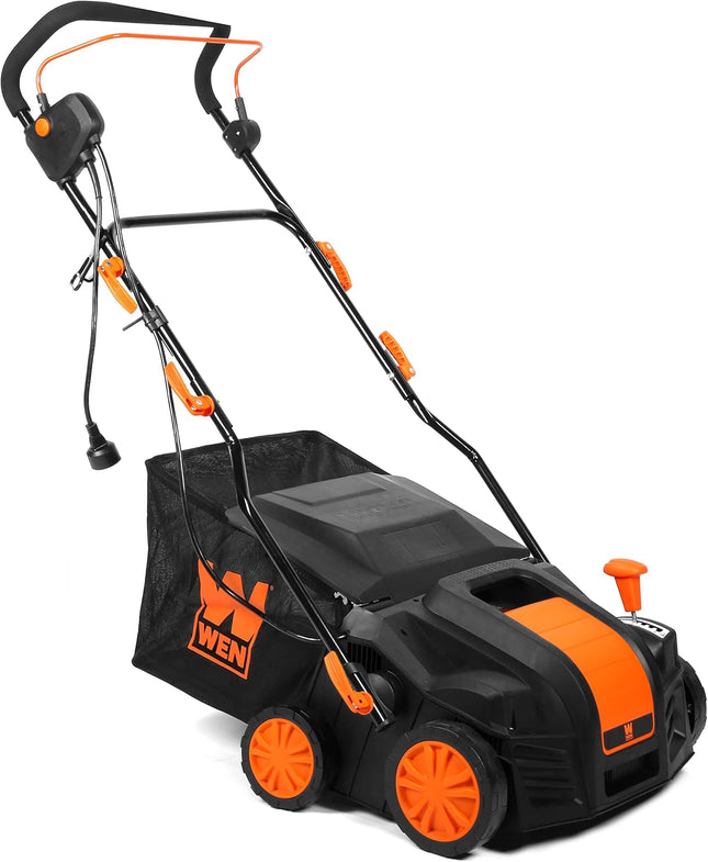 Black 16" Electric Lawn Dethatcher & Scarifier – 15-Amp, Collection Bag Included