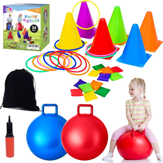 35PCS 4-in-1 Carnival Outdoor Games Set – Bean Bags, Ring Toss & Hopper Balls for Kids