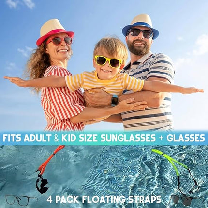 4-Pack Floating Sunglasses Straps, Adjustable Buoyant Eyewear Lanyards for Water Sports