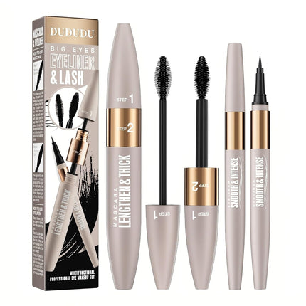 2-in-1 Mascara & Eyeliner Set Waterproof Volumizing Lengthening Black