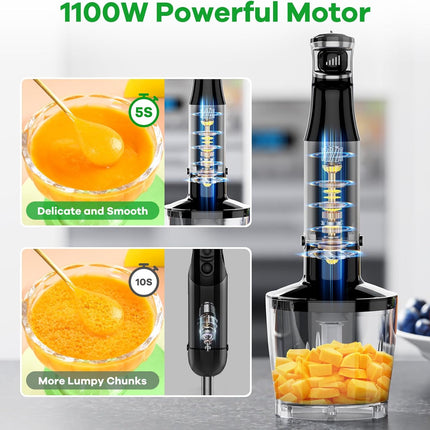 1100W Immersion Blender Handheld 5 in 1 Stick Blender Set with Chopper