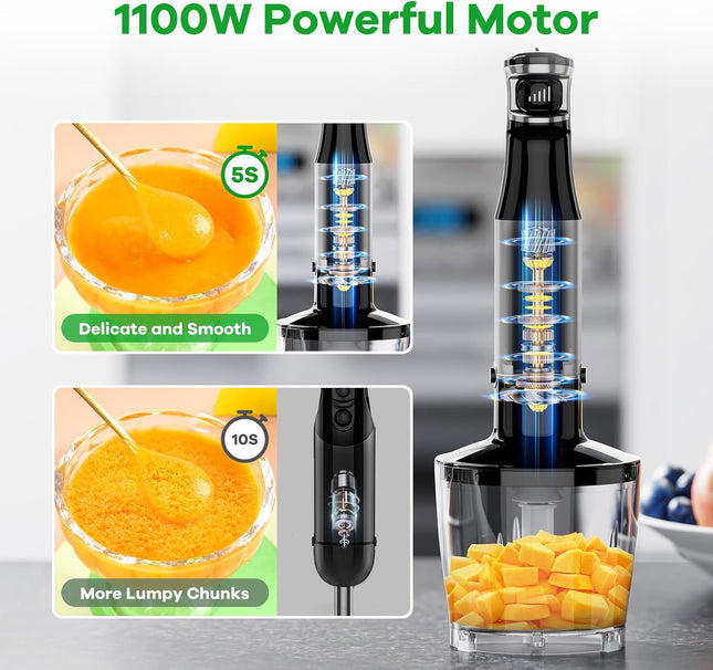 1100W Immersion Blender Handheld 5 in 1 Stick Blender Set with Chopper