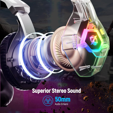 Gaming Headset 7.1 Surround Sound Noise Canceling Mic for PC PS5 Xbox White