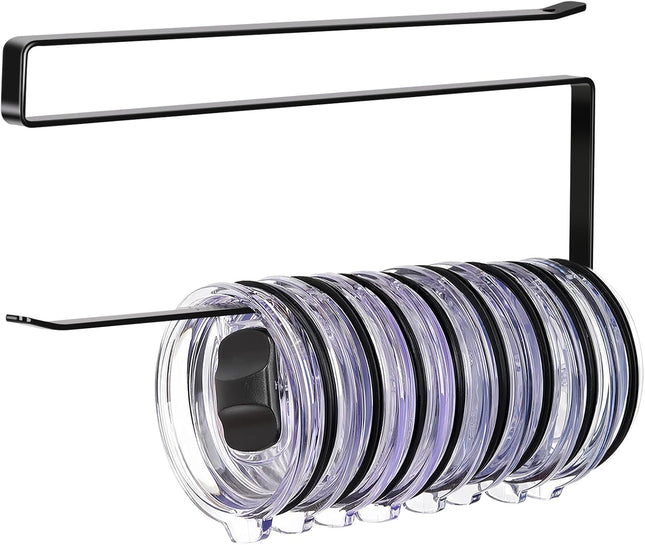 Tumbler Lid Organizer Under Cabinet, Horizontal Hook Holds Up to 10 Lids
