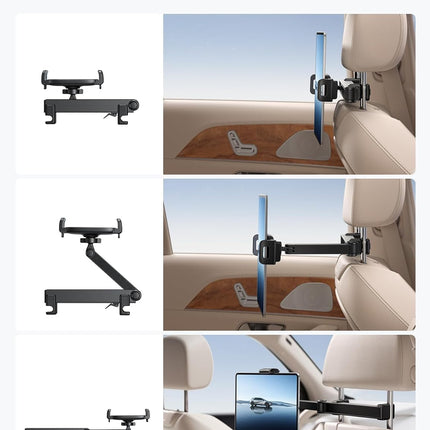 Car Headrest Tablet Holder – Lockable, 3-in-1 Extension Arm for 4.7-13” Tablets