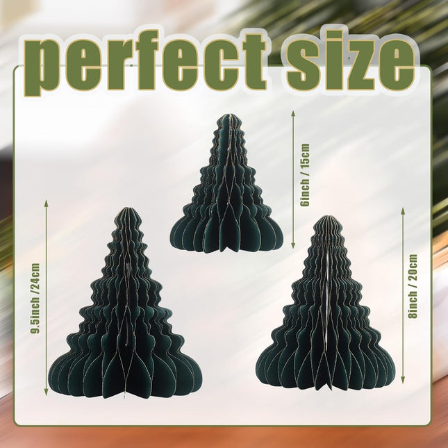 3 Pack Paper Christmas Tree Honeycomb Centerpieces 6, 8, 9.5 Inch Table Décor