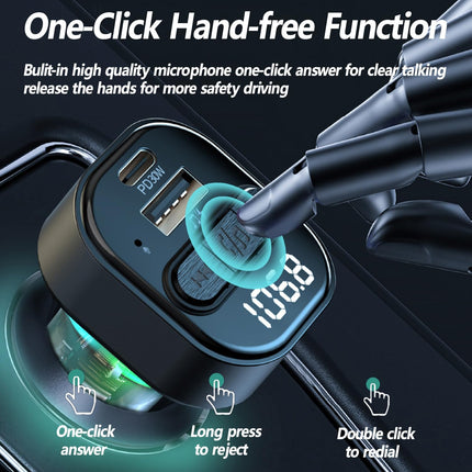 Bluetooth FM Transmitter Car Charger with LED Display USB C PD Support