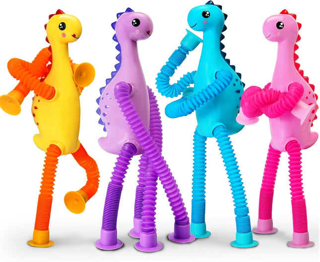 4Pcs Dinosaur Airplane Travel Toys – Suction Cup Sensory Fun for Kids & Toddlers