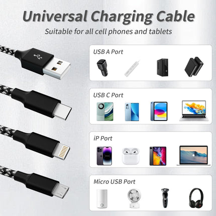2-Pack 4FT 3-in-1 Charging Cable – USB Type-C, Micro USB & Lightning