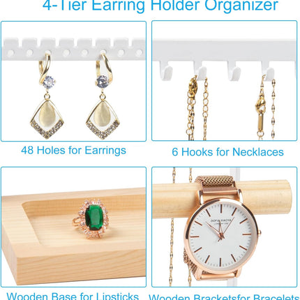 Jewelry Holder Stand – 4-Tier Earring, Necklace & Bracelet Organizer, White