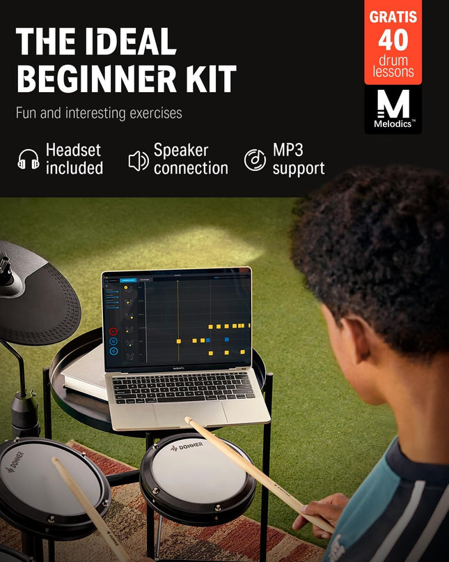 DED-80 Electronic Drum Set – 4 Mesh Pads, 180+ Sounds, Pedals, Sticks & Headphones