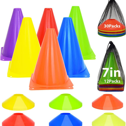 84/42Pc Football Training Cones Set, Disc Cones with Carry Bag for Sports