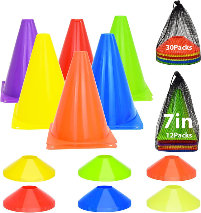 84/42Pc Football Training Cones Set, Disc Cones with Carry Bag for Sports