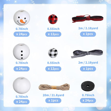 120 PCS Christmas Wooden Beads for DIY Crafts Snowman Ornaments