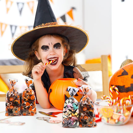 180PCS Halloween Cellophane Candy Bags, Clear Treat Gift Bags for Party Favors
